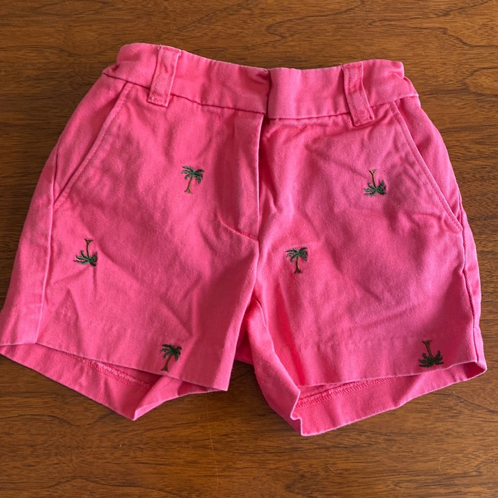 Girls size 5 Crewcuts hot pink chino shorts w/palm tree embroidery